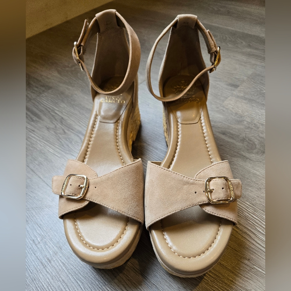 Vince Camuto Adjustable Wedge Sandals - Meterry Size 10 Tortilla Suede